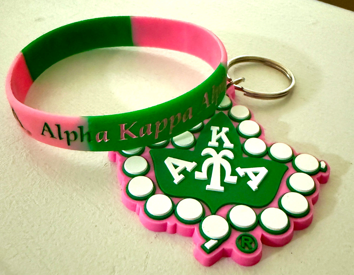 Alpha Kappa Alpha (AKA) Shield Key Chain and Bracelet Bundle v1
