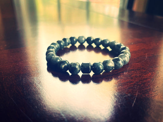 Black Labradorite Bracelet with Hematite | Natural Stone Beaded Bracelet - 8mm; 19-19.5 cm - 550strong
