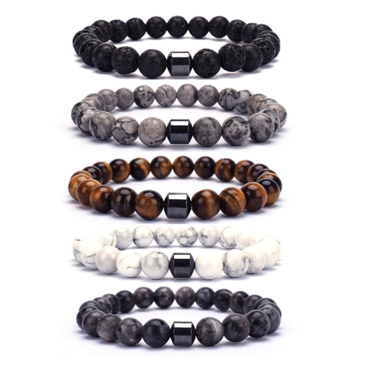 Natural Stone Beaded Bracelets with Hematite | Natural Stone Beaded Bracelet - 8mm; 19-19.5 cm - 550strong