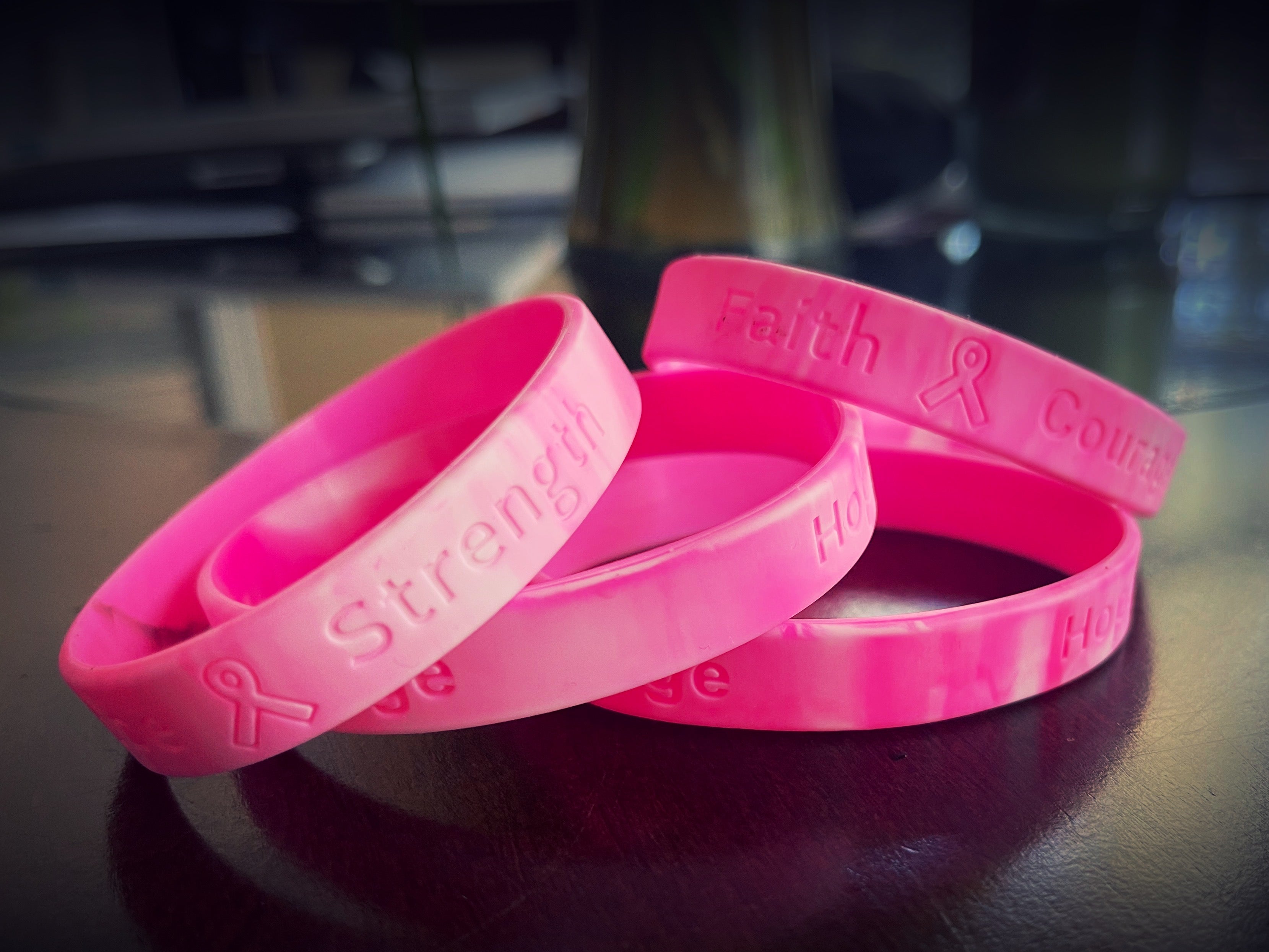 Breast Cancer Awareness Pink Ribbon Silicone Bracelets | Strength, Fai –  The Meek Apparel LLC